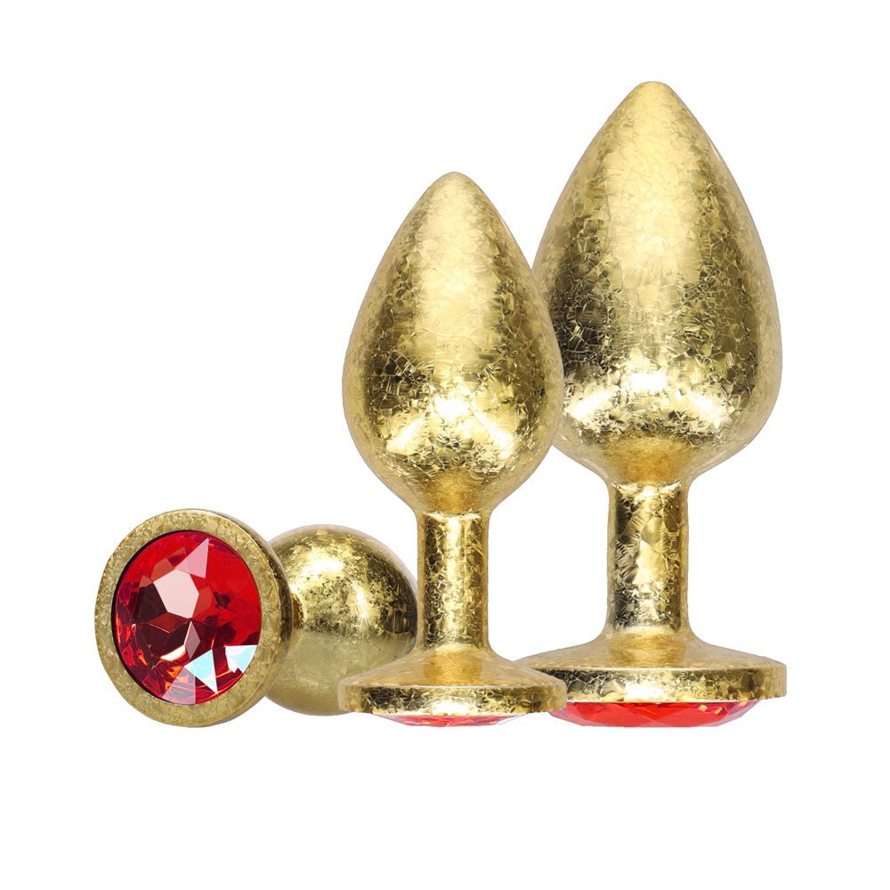 OUCH! Milan Collection - Metal Anal Plug Set - Gold - Gold Butt Plugs with Gem Bases - Set of 3 Sizes - Mr and Mrs D's