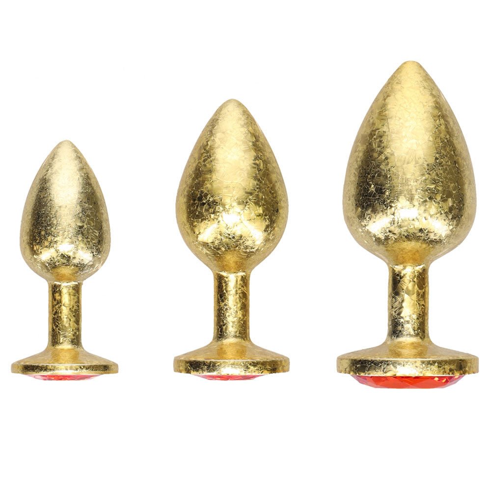 OUCH! Milan Collection - Metal Anal Plug Set - Gold - Gold Butt Plugs with Gem Bases - Set of 3 Sizes - Mr and Mrs D's