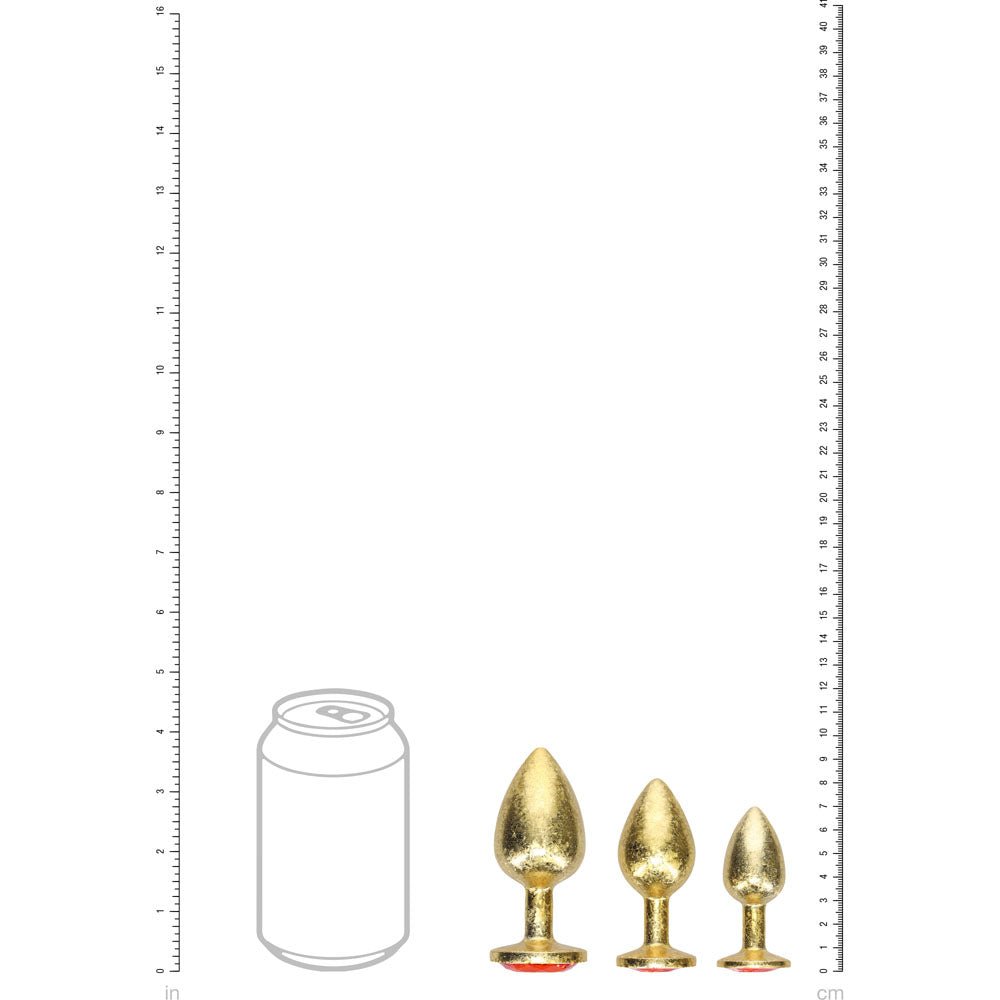 OUCH! Milan Collection - Metal Anal Plug Set - Gold - Gold Butt Plugs with Gem Bases - Set of 3 Sizes - Mr and Mrs D's