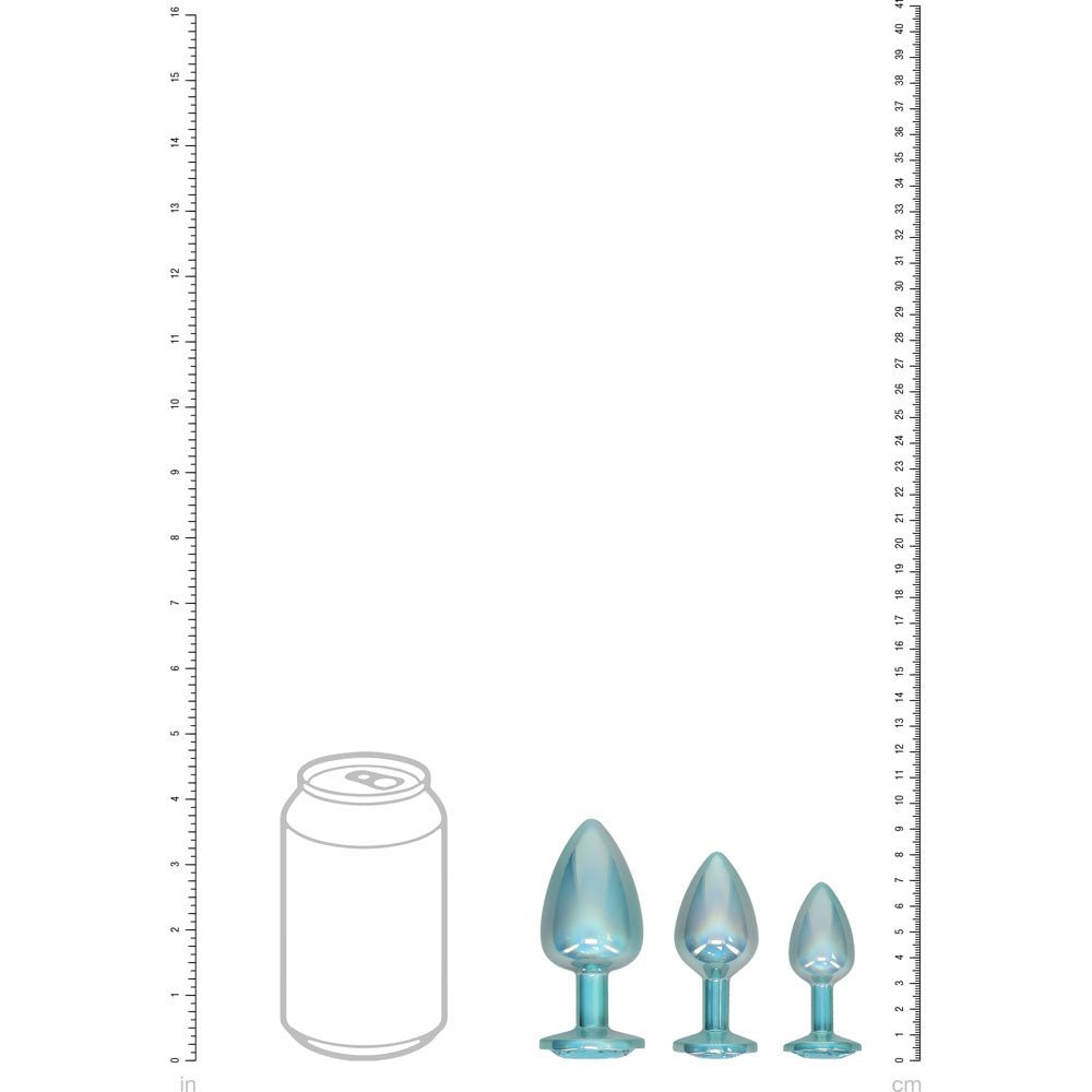 OUCH! Paris Collection - Metal Anal Plug Set - Blue - Metallic Blue Butt Plugs with Gem Bases - Set of 3 Sizes - Mr and Mrs D's