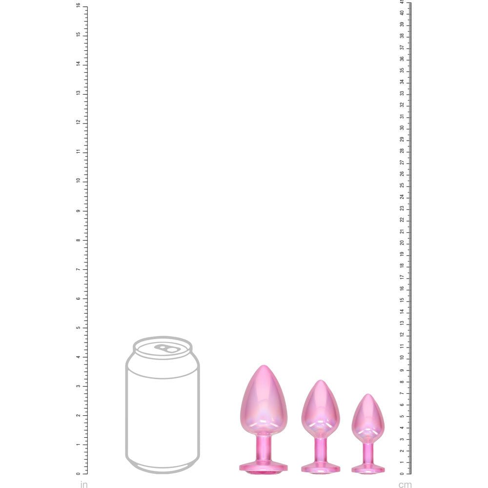 OUCH! Paris Collection - Metal Anal Plug Set - Pink - Metallic Pink Butt Plugs with Gem Bases - Set of 3 Sizes - Mr and Mrs D's