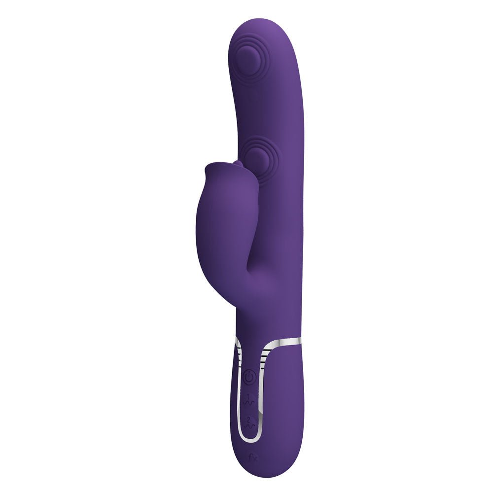 Party Up ALAN Dual Motor Vibrator - Purple - Purple 22.8 cm USB Rechargeable Vibrator with Licking Clit Stimulator and Thumping Shaft - Mr and Mrs D's