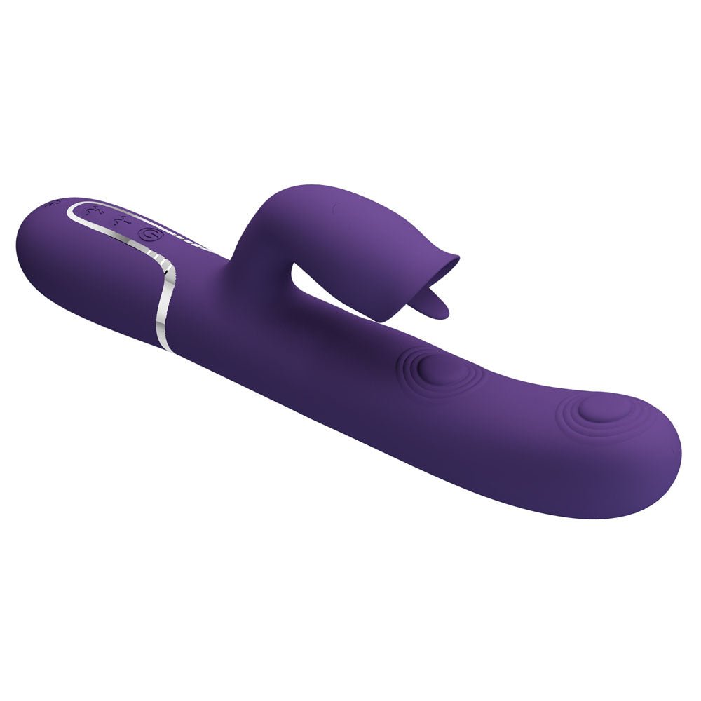 Party Up ALAN Dual Motor Vibrator - Purple - Purple 22.8 cm USB Rechargeable Vibrator with Licking Clit Stimulator and Thumping Shaft - Mr and Mrs D's