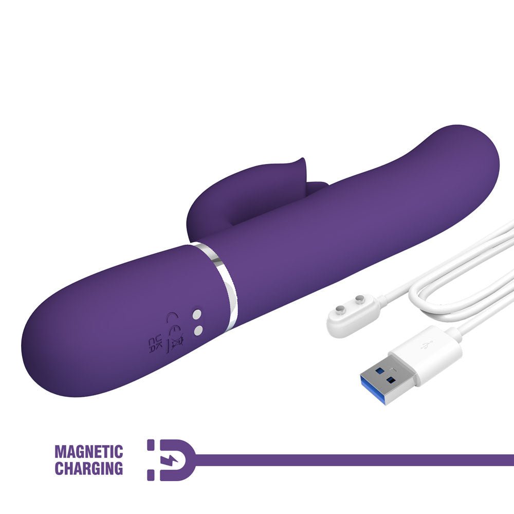 Party Up ALAN Dual Motor Vibrator - Purple - Purple 22.8 cm USB Rechargeable Vibrator with Licking Clit Stimulator and Thumping Shaft - Mr and Mrs D's