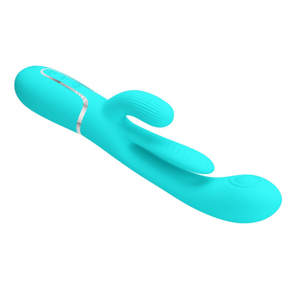 Party Up ANDY Multi Function Vibrator - Teal - Teal 22.2 cm USB Rechargeable Rabbit Vibrator with Flicking and Thumping Tip - Mr and Mrs D's