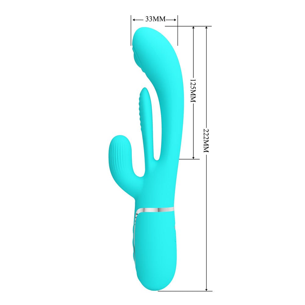 Party Up ANDY Multi Function Vibrator - Teal - Teal 22.2 cm USB Rechargeable Rabbit Vibrator with Flicking and Thumping Tip - Mr and Mrs D's