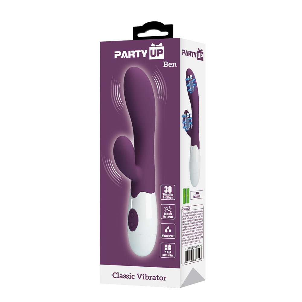 Party Up BEN Classic Vibe - Purple - Purple 20 cm Rabbit Vibrator - Mr and Mrs D's