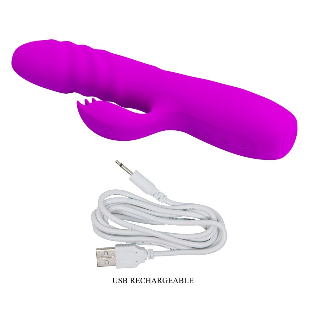 Party Up BOB Thrusting Vibe - Purple - Purple 25 cm USB Rechargeable Thrusting Rabbit Vibrator - Mr and Mrs D's
