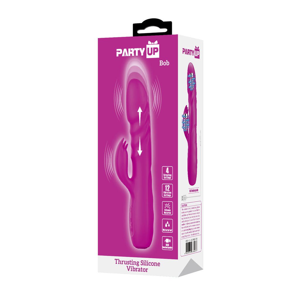 Party Up BOB Thrusting Vibe - Purple - Purple 25 cm USB Rechargeable Thrusting Rabbit Vibrator - Mr and Mrs D's