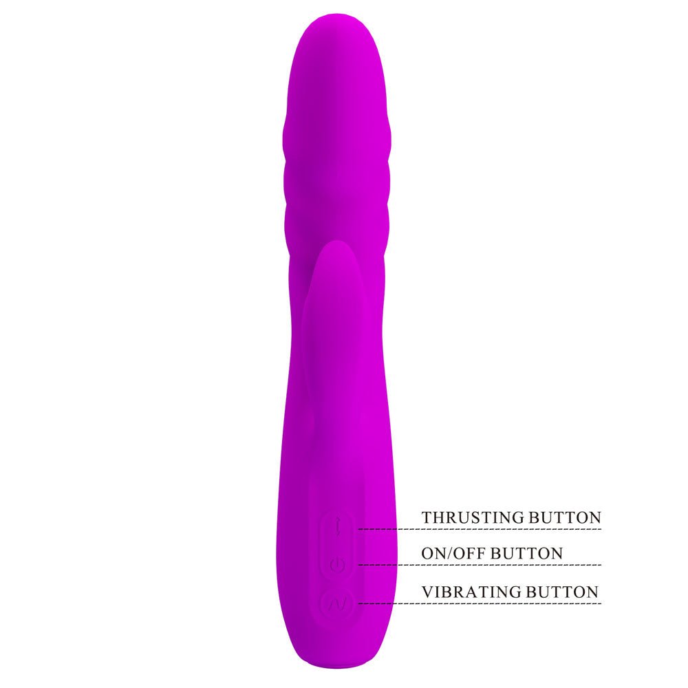 Party Up BOB Thrusting Vibe - Purple - Purple 25 cm USB Rechargeable Thrusting Rabbit Vibrator - Mr and Mrs D's