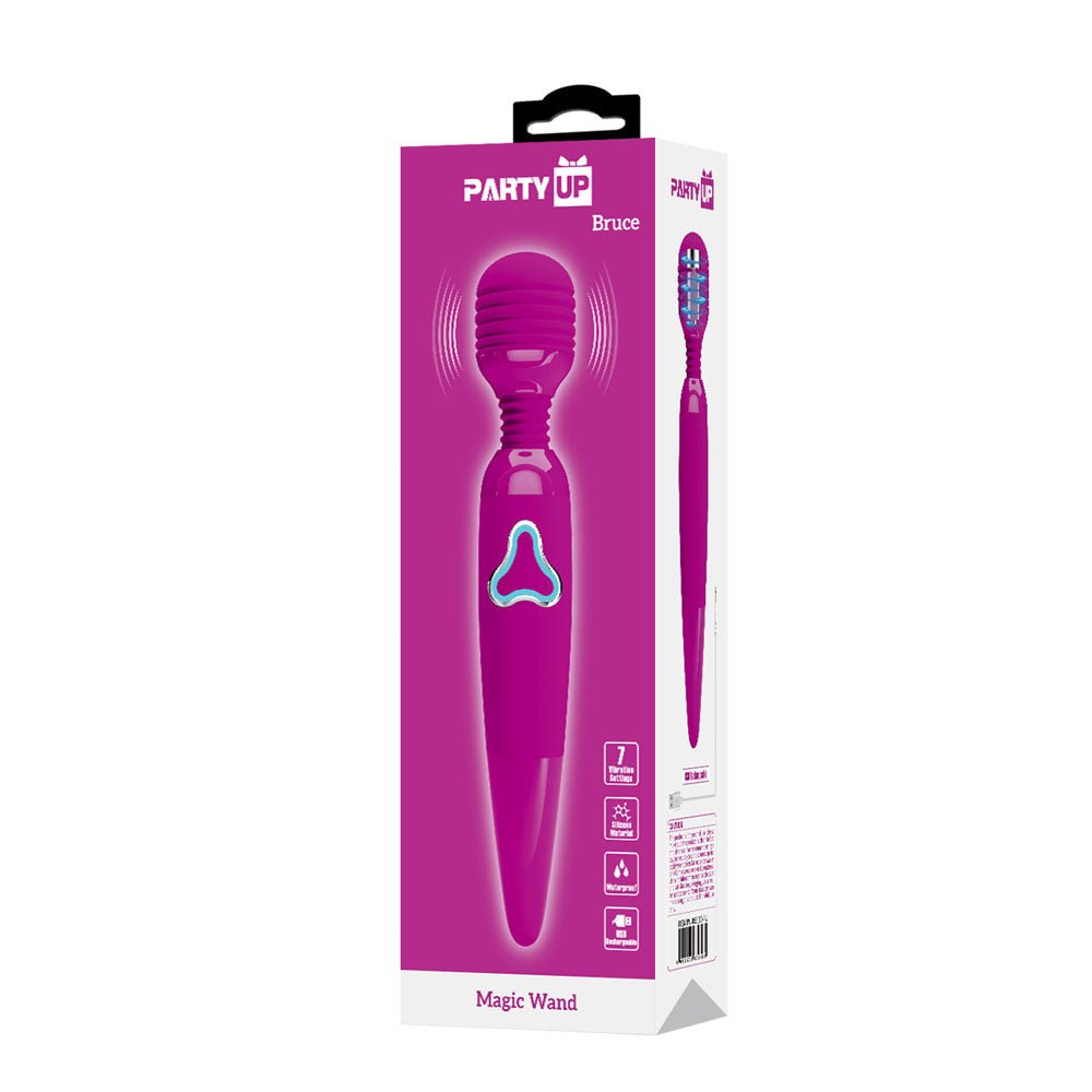 Party Up BRUCE Wand - Pink - Pink 25 cm USB Rechargeable Massage Wand - Mr and Mrs D's