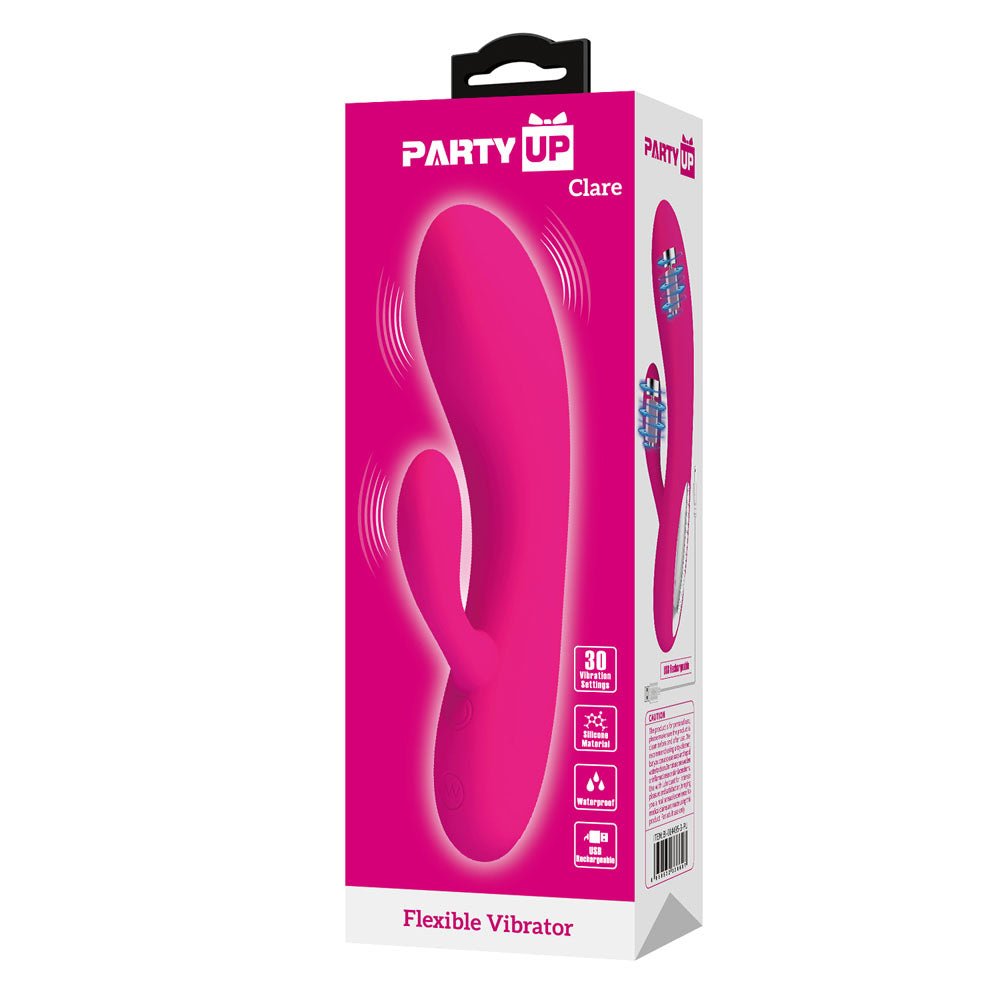 Party Up CLARE Flexible Vibe - Pink - Pink 16.9 cm USB Rechargeable Rabbit Vibrator - Mr and Mrs D's