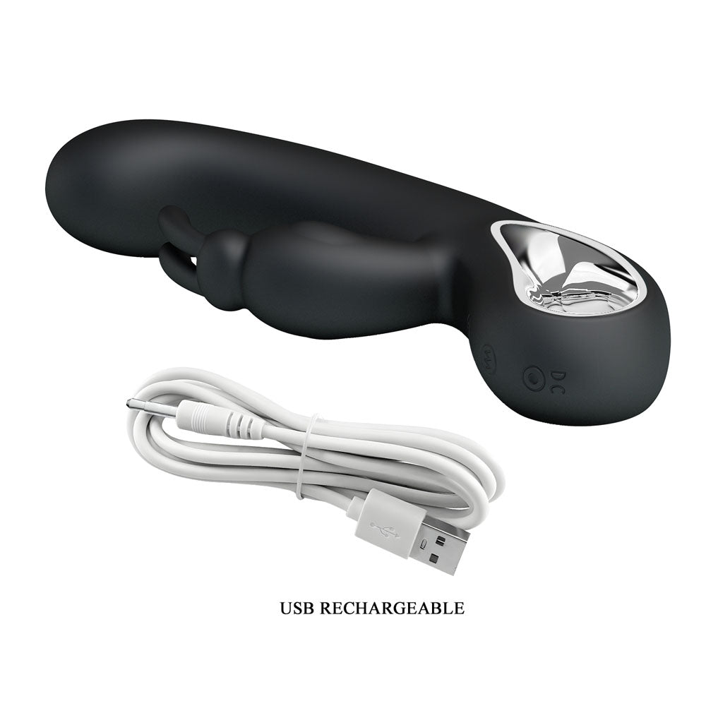 Party Up COLIN Rabbit Vibe - Black - Black 21 cm USB Rechargeable Rabbit Vibrator - Mr and Mrs D's