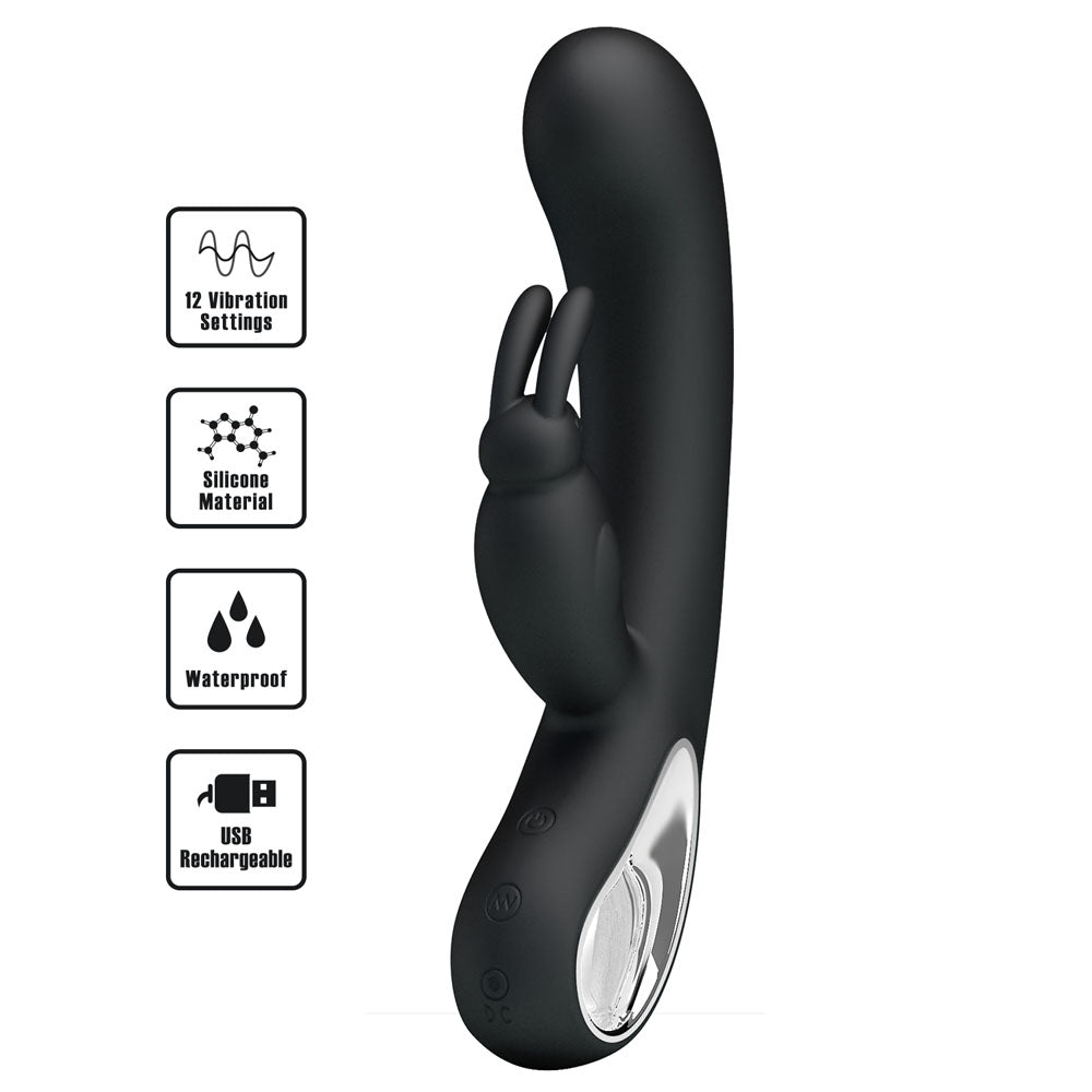 Party Up COLIN Rabbit Vibe - Black - Black 21 cm USB Rechargeable Rabbit Vibrator - Mr and Mrs D's