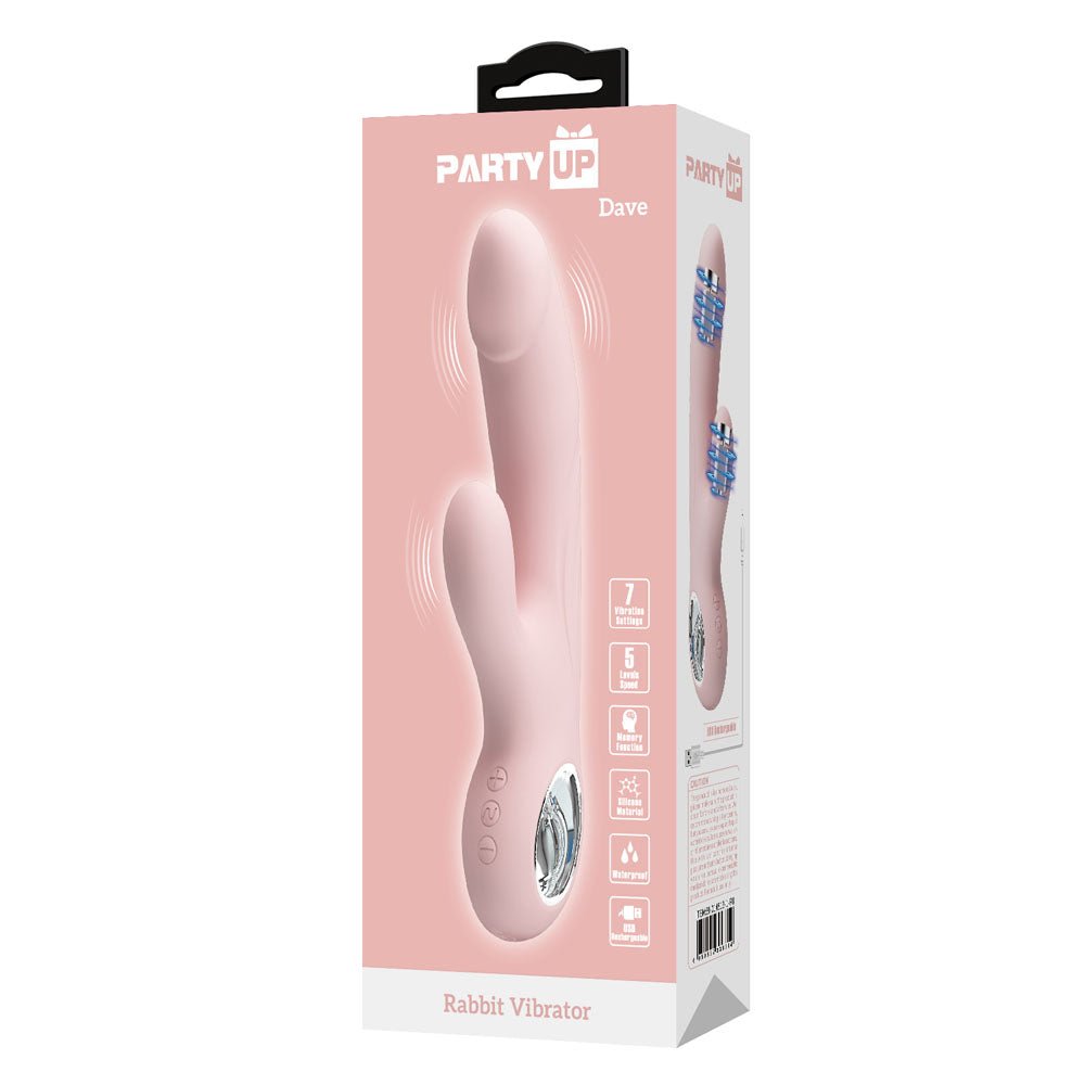 Party Up DAVE Rabbit Vibe - Pink - Pink 19 cm USB Rechargeable Rabbit Vibrator - Mr and Mrs D's
