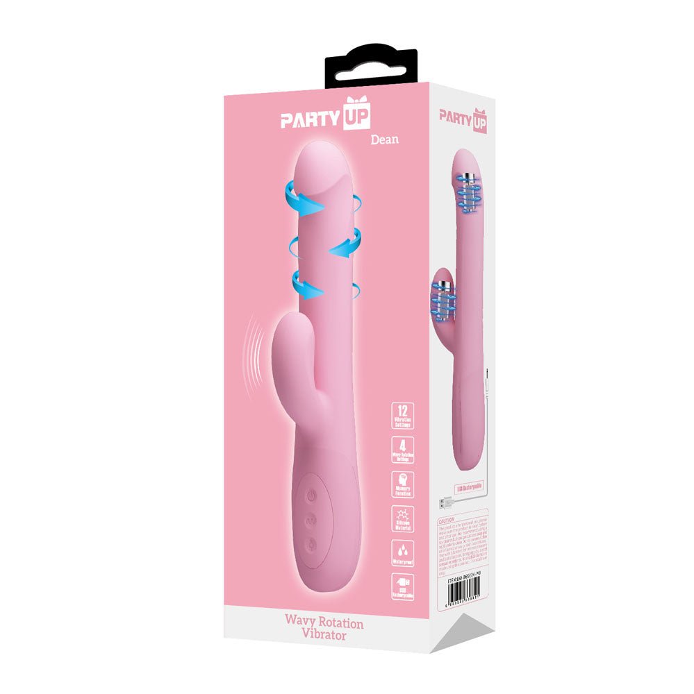 Party Up DEAN Wavy Rotation Vibe - Pink - Pink 23.8 cm USB Rechargeable Rotating Rabbit Vibrator - Mr and Mrs D's