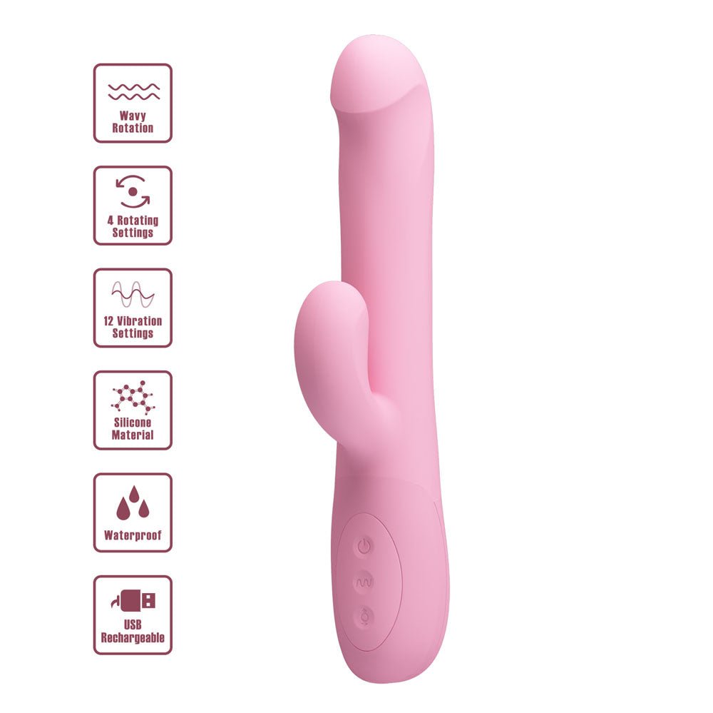Party Up DEAN Wavy Rotation Vibe - Pink - Pink 23.8 cm USB Rechargeable Rotating Rabbit Vibrator - Mr and Mrs D's