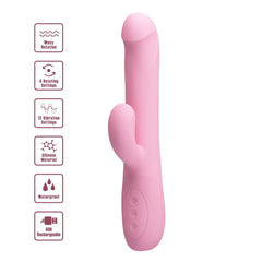 Party Up DEAN Wavy Rotation Vibe - Pink - Pink 23.8 cm USB Rechargeable Rotating Rabbit Vibrator - Mr and Mrs D's