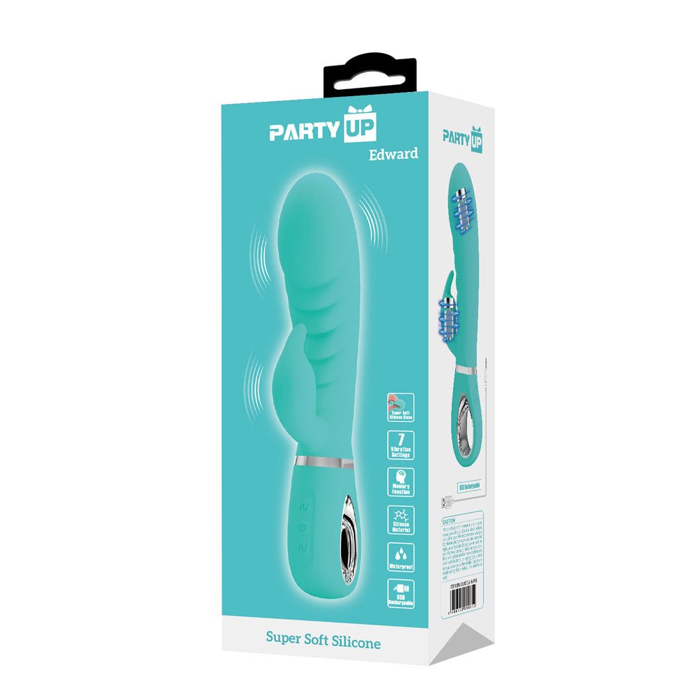 Party Up EDWARD Rabbit Vibe - Teal - Teal 20 cm USB Rechargeable Rabbit Vibrator - Mr and Mrs D's