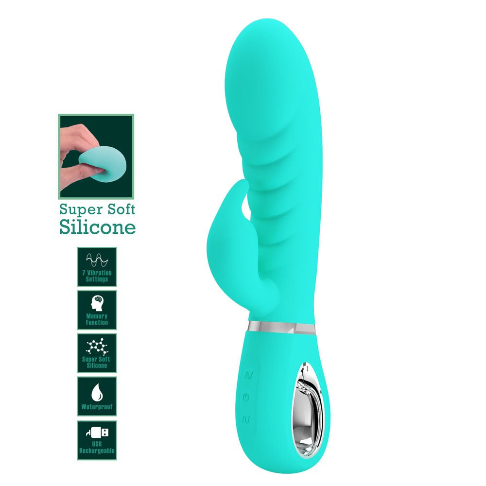 Party Up EDWARD Rabbit Vibe - Teal - Teal 20 cm USB Rechargeable Rabbit Vibrator - Mr and Mrs D's