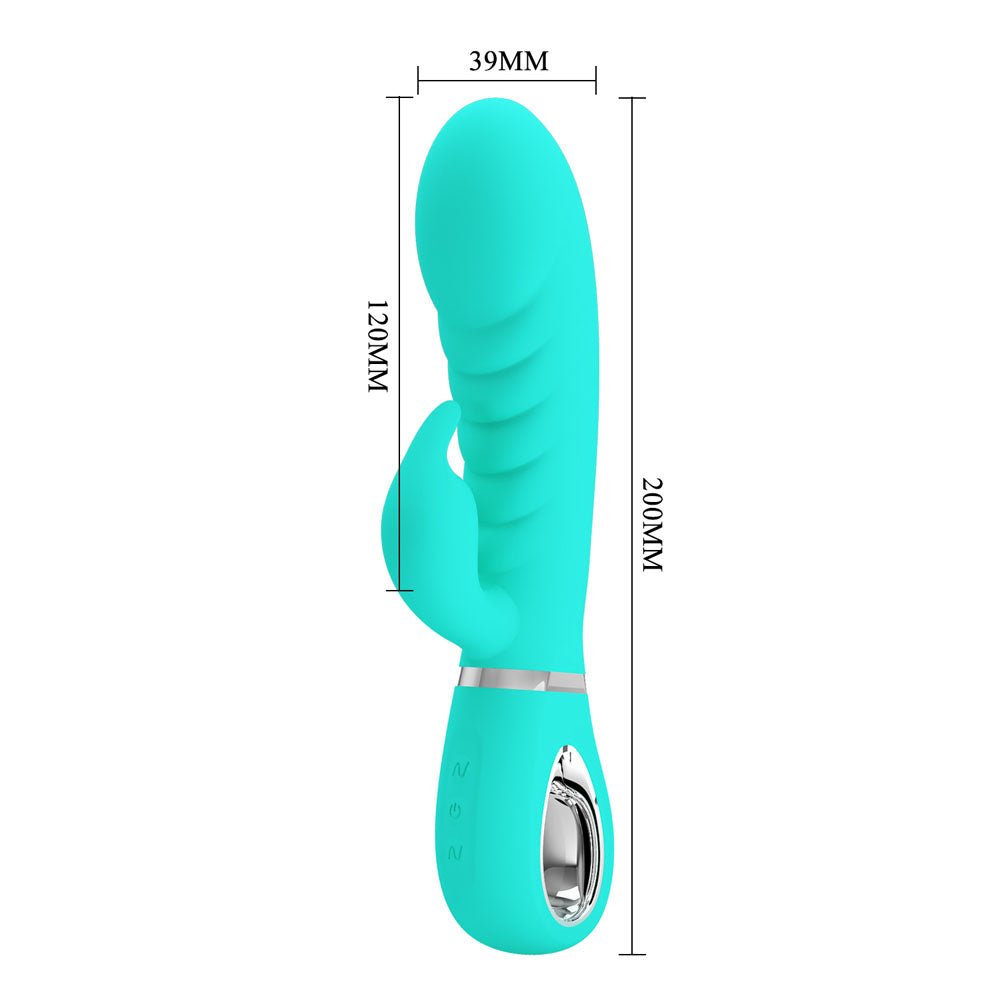 Party Up EDWARD Rabbit Vibe - Teal - Teal 20 cm USB Rechargeable Rabbit Vibrator - Mr and Mrs D's