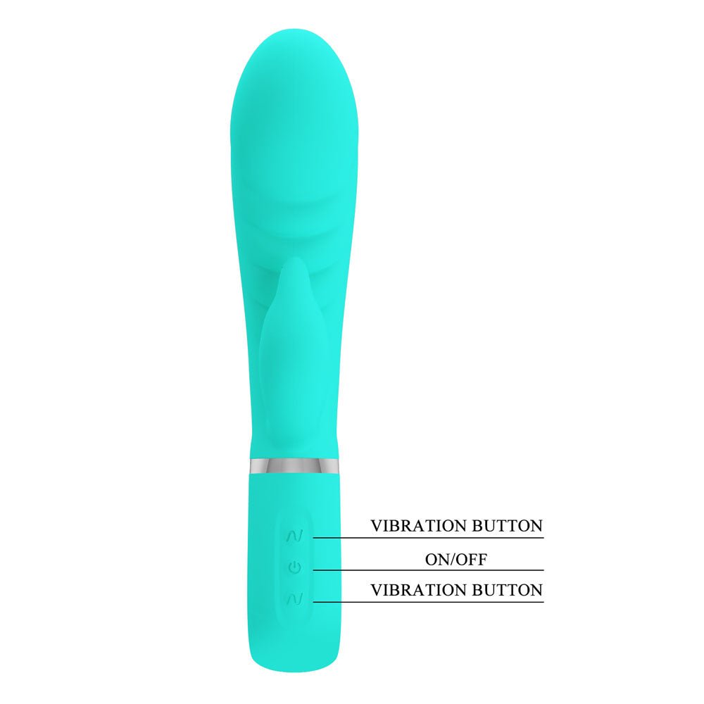 Party Up EDWARD Rabbit Vibe - Teal - Teal 20 cm USB Rechargeable Rabbit Vibrator - Mr and Mrs D's