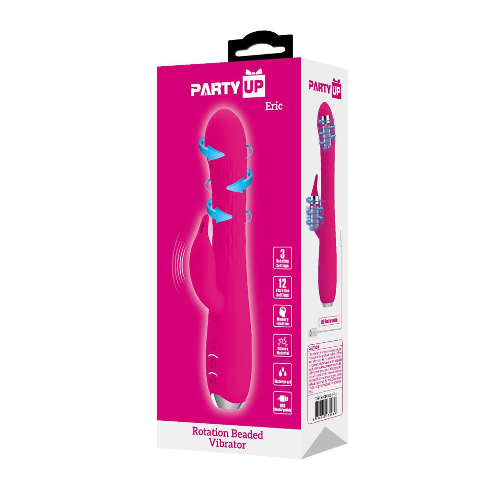 Party Up ERIC Rotating Beads Vibrator - Pink - Pink 20.5 cm USB Rechargeable Rabbit Vibrator with Rotating Bead Shaft - Mr and Mrs D's