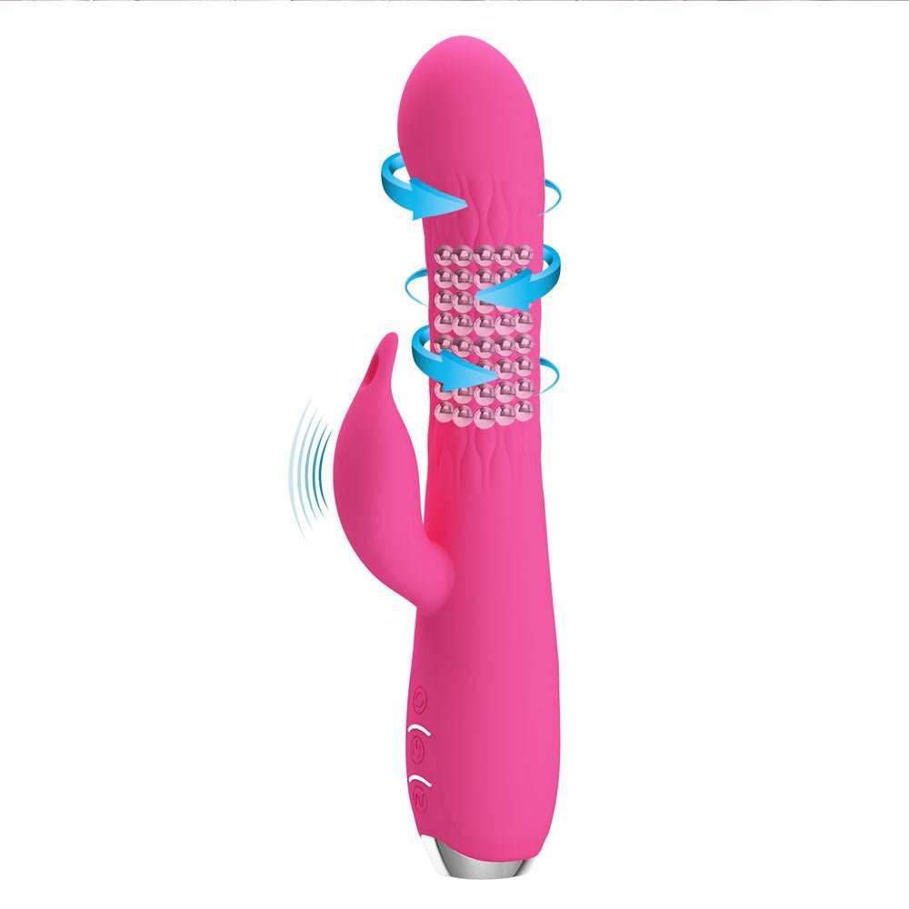 Party Up ERIC Rotating Beads Vibrator - Pink - Pink 20.5 cm USB Rechargeable Rabbit Vibrator with Rotating Bead Shaft - Mr and Mrs D's