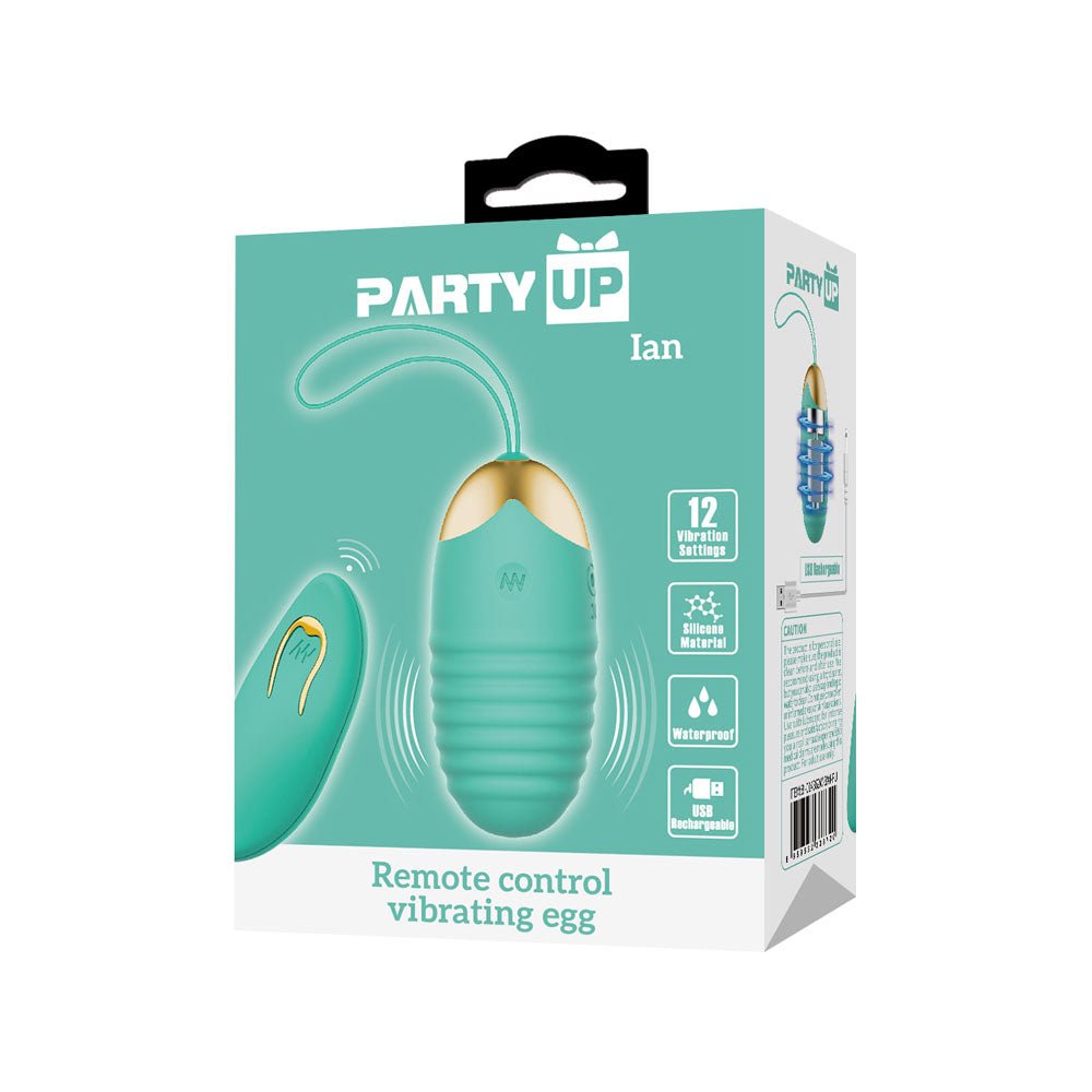 Party Up IAN Remote Egg - Teal - Teal USB Rechargeable Vibrating Egg with Wireless Remote - Mr and Mrs D's