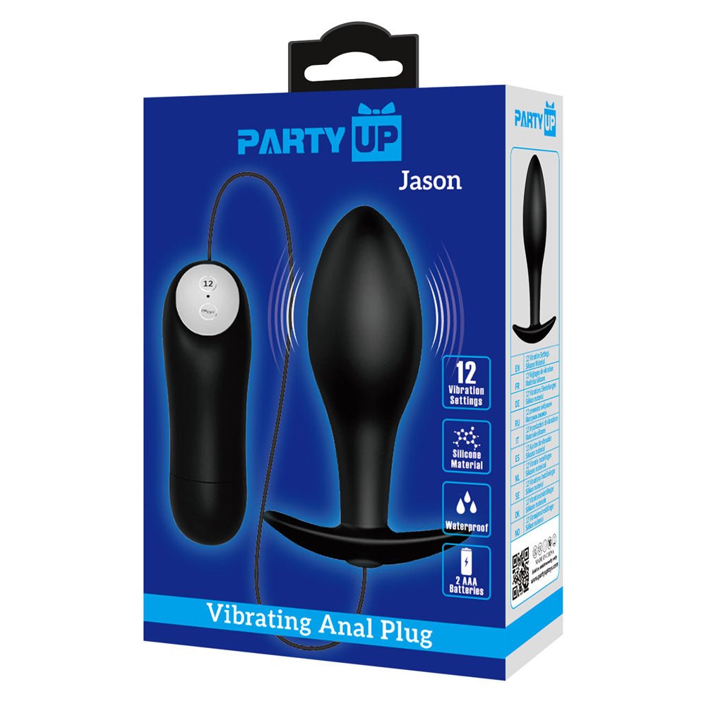 Party Up JASON Vibrating Anal Plug - Black 8.5 cm Vibrating Butt Plug with Remote - Mr and Mrs D's