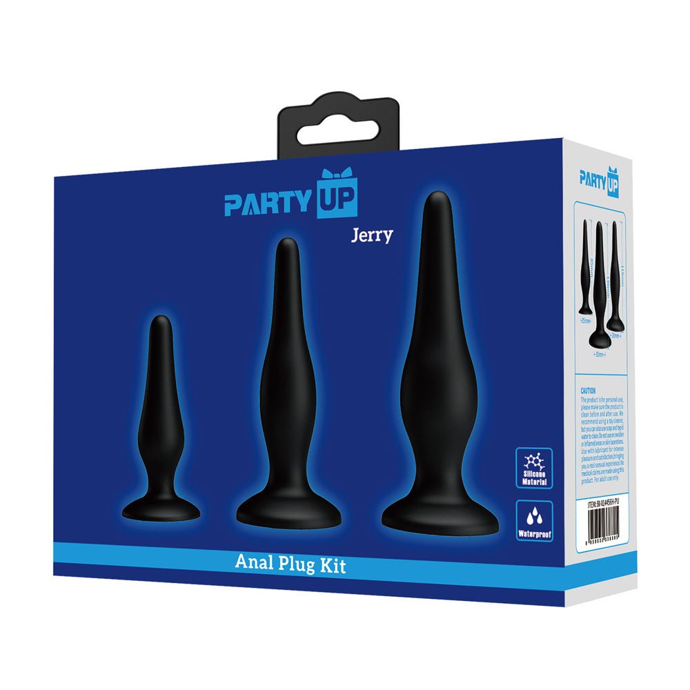 Party Up JERRY Butt Plug Set - Black Butt Plugs - Set of 3 Sizes - Mr and Mrs D's