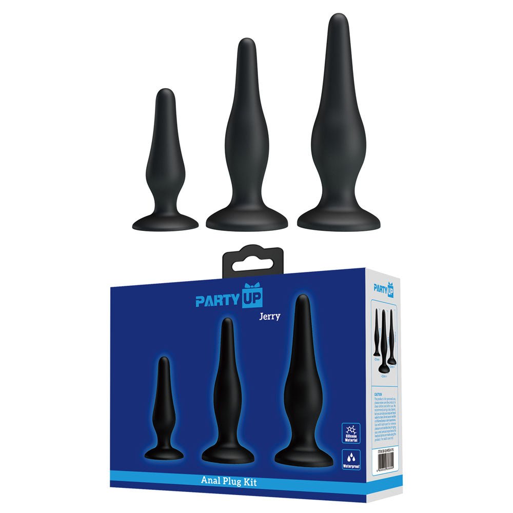 Party Up JERRY Butt Plug Set - Black Butt Plugs - Set of 3 Sizes - Mr and Mrs D's