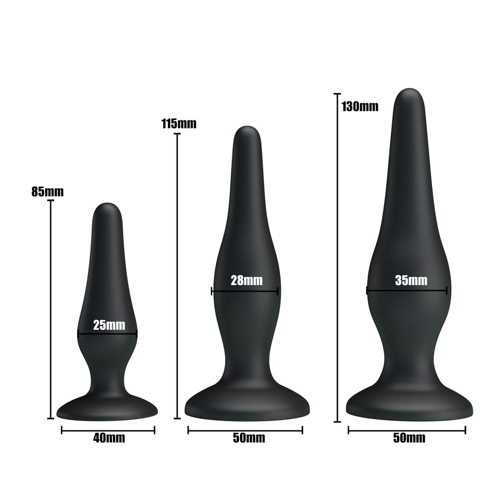 Party Up JERRY Butt Plug Set - Black Butt Plugs - Set of 3 Sizes - Mr and Mrs D's