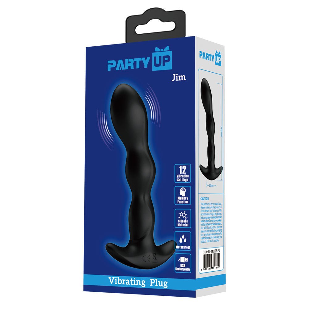 Party Up JIM Vibrating Plug - Black 14.5 cm USB Rechargeable Vibrating Butt Plug - Mr and Mrs D's