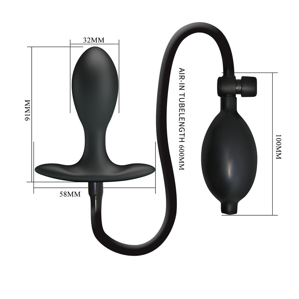 Party Up KEVIN Inflatable Butt Plug - Black 9.1 cm Inflatable Butt Plug - Mr and Mrs D's