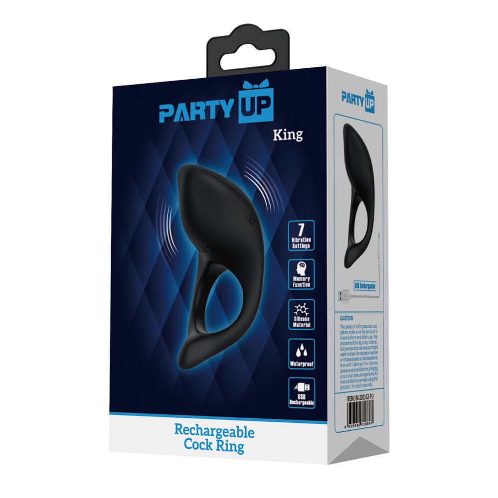 Party Up KING Rechargeable Cock Ring - Black USB Rechargeable Cock Ring - Mr and Mrs D's