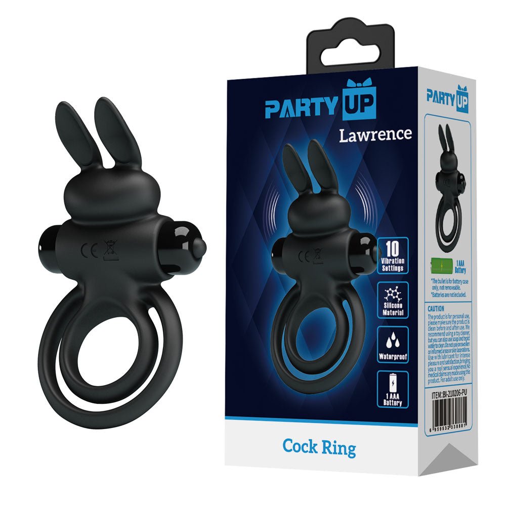 Party Up LAWRENCE Vibrating Cock Ring - Black Vibrating Cock & Balls Ring - Mr and Mrs D's