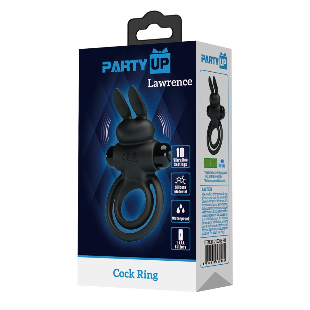 Party Up LAWRENCE Vibrating Cock Ring - Black Vibrating Cock & Balls Ring - Mr and Mrs D's