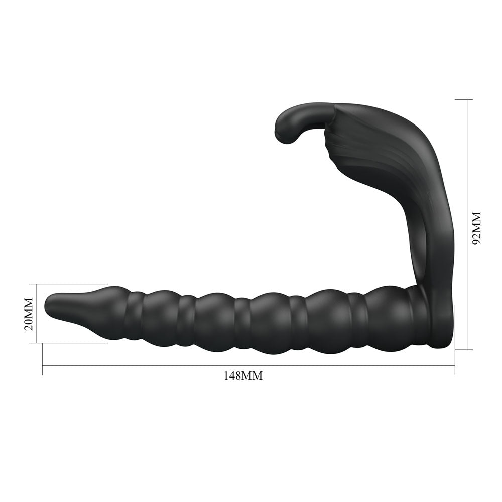 Party Up MARCUS Ring & Anal Plug - Black USB Rechargeable Vibrating Cock Ring with Double Penetrator - Mr and Mrs D's