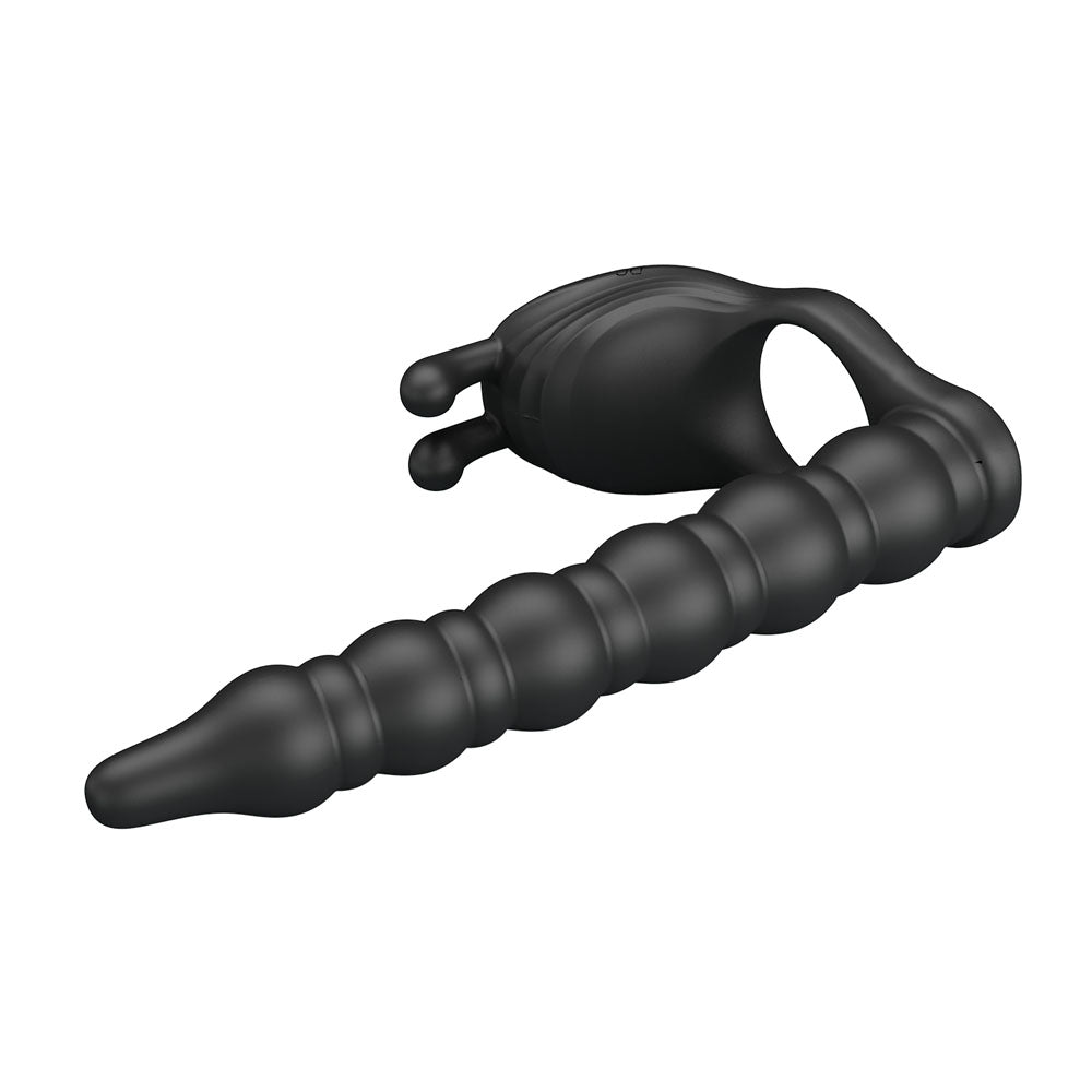 Party Up MARCUS Ring & Anal Plug - Black USB Rechargeable Vibrating Cock Ring with Double Penetrator - Mr and Mrs D's
