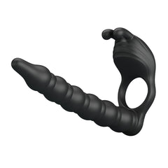 Party Up MARCUS Ring & Anal Plug - Black USB Rechargeable Vibrating Cock Ring with Double Penetrator - Mr and Mrs D's