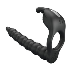 Party Up MARCUS Ring & Anal Plug - Black USB Rechargeable Vibrating Cock Ring with Double Penetrator - Mr and Mrs D's