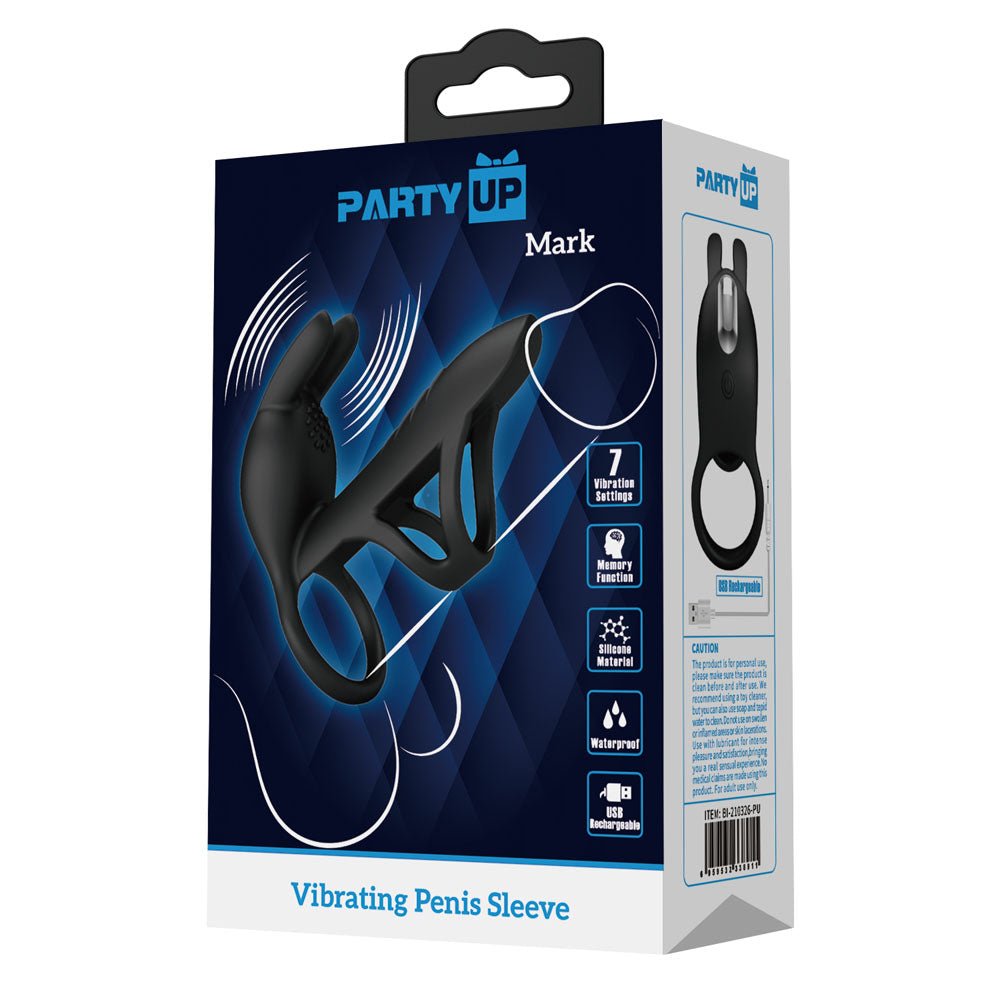 Party Up MARK Vibrating Penis Sleeve - Black USB Rechargeable Vibrating Cock Sleeve - Mr and Mrs D's