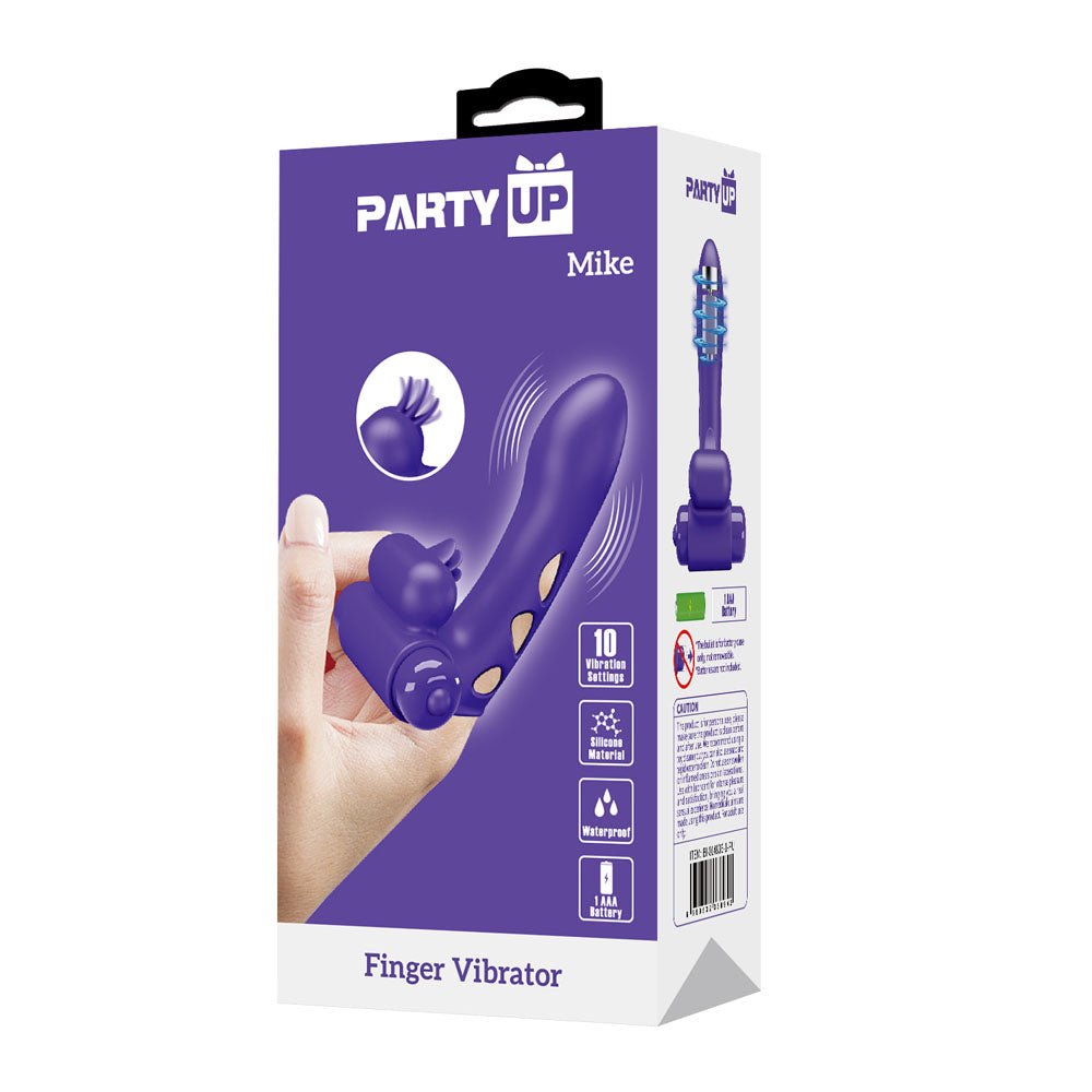Party Up MIKE Finger Vibe - Purple - Purple Vibrating Finger Vibrator - Mr and Mrs D's