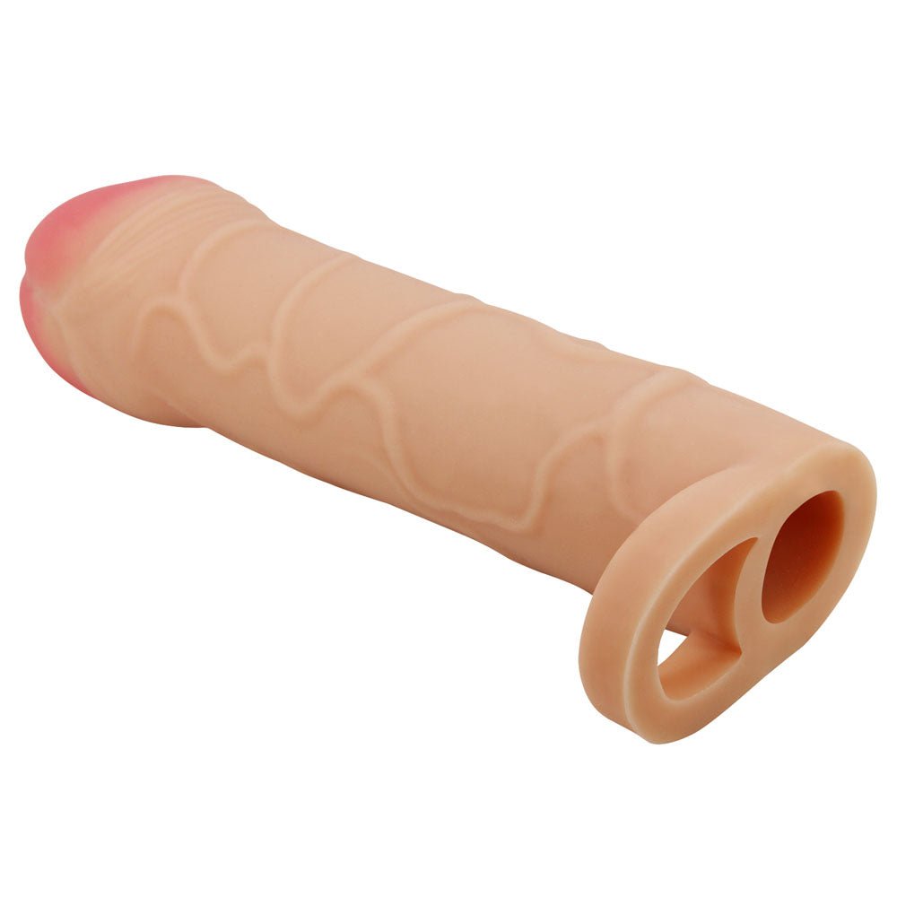 Party Up OWEN 1 Inch Extender Sleeve - Flesh 1 Inch Penis Extender Sleeve with Ball Strap - Mr and Mrs D's