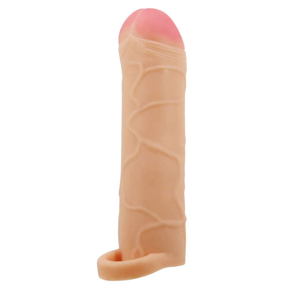 Party Up OWEN 1 Inch Extender Sleeve - Flesh 1 Inch Penis Extender Sleeve with Ball Strap - Mr and Mrs D's
