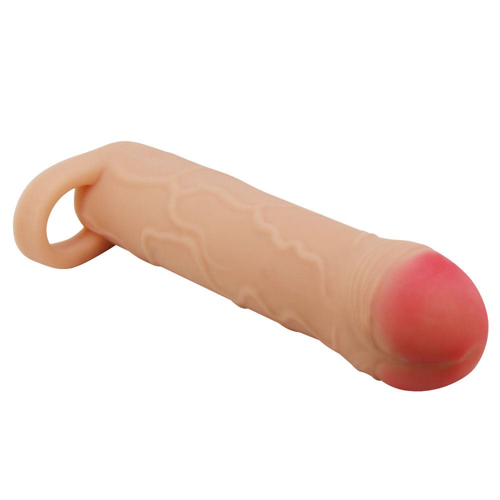 Party Up OWEN 1 Inch Extender Sleeve - Flesh 1 Inch Penis Extender Sleeve with Ball Strap - Mr and Mrs D's