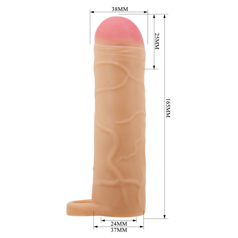 Party Up OWEN 1 Inch Extender Sleeve - Flesh 1 Inch Penis Extender Sleeve with Ball Strap - Mr and Mrs D's