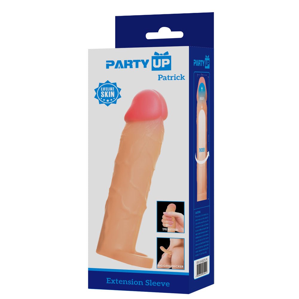 Party Up PATRICK 2 Inch Extender Sleeve - Flesh 2 Inch Penis Extender Sleeve with Ball Strap - Mr and Mrs D's