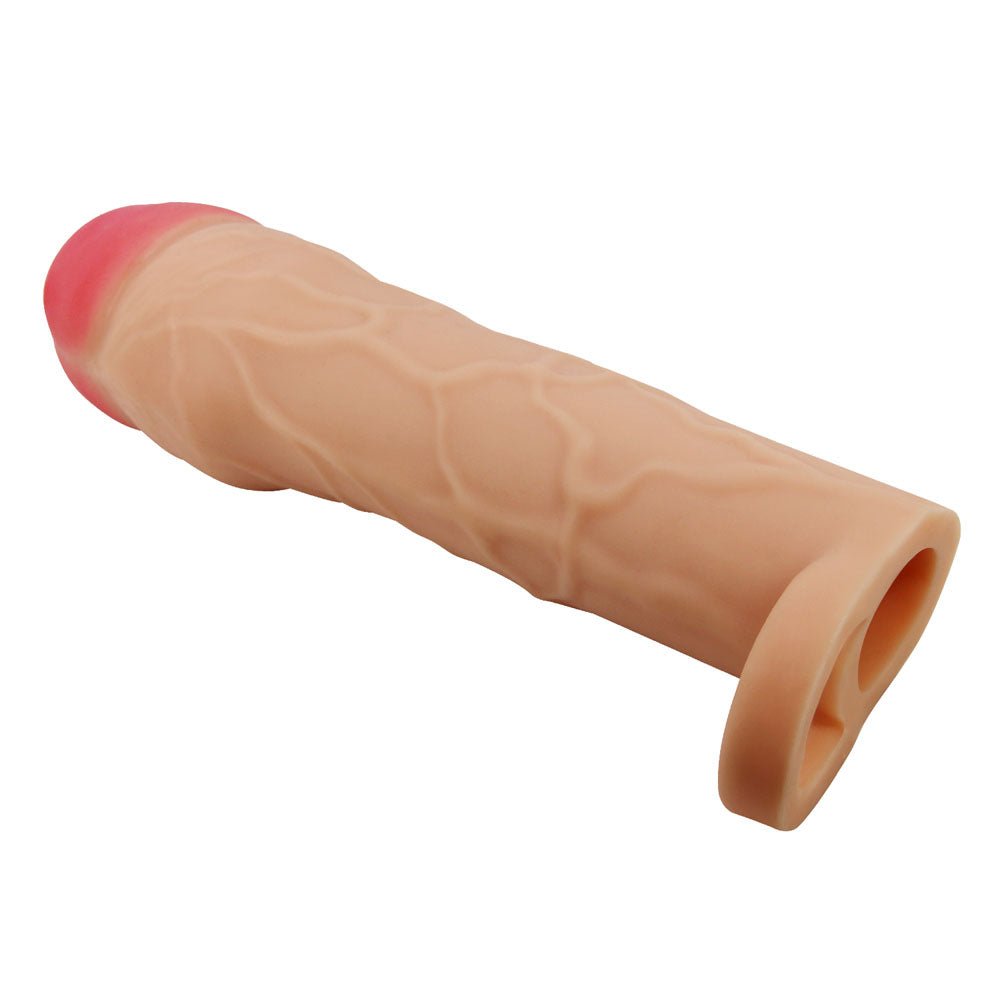 Party Up PATRICK 2 Inch Extender Sleeve - Flesh 2 Inch Penis Extender Sleeve with Ball Strap - Mr and Mrs D's